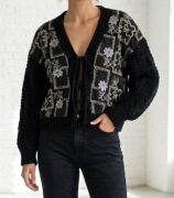 Włoski sweter boho haftowany cekiny 44 46 48 oversize