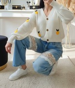 Sweter kardigan damski BIEL w cytryny guziki zapinany oversize HIT