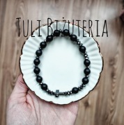 BRANSOLETKA RÓŻANIEC NA RĘKĘ Męski DZIESIĄTKA KRZYŻ Z KAMIENI HEMATYT