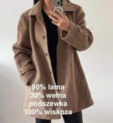 Wyprzedaż Płaszcz kurtka futro 60% lama 30% wełna wiskoza s m l vintage
