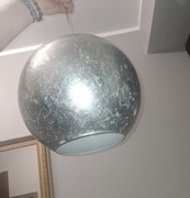 Żyrandol Lampa sufitowa wisząca duża szklana srebna kula 30 cm.