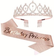Szarfa korona na urodziny urodzinowy zestaw Birthday Princess 18 tka złota