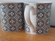 KUBEK ceramiczny biało-czarny ORNAMENT złoty rant zestaw 2 szt