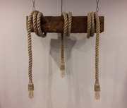 Lampa OLD BEAM z liny jutowej i starej belki żyrandol 3x E27