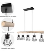 Lampa drewniana wisząca 5 metalowych abażurów
