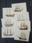 Zestaw pocztówek modeli okrętu barki fregaty galery 1965r PRL