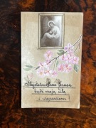 Stary, ręcznie zdobiony obrazek religijny – Najsłodsze Serce Jezusa Vintage