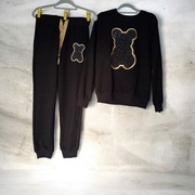 Nowy bawełniany czarny dres firmy Veso złoty miś TOUS cyrkonie r. L