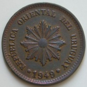 Urugwaj 2 centesimos 1949 - Słońce