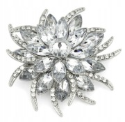 Broszka kwiat kryształy i cyrkonie, srebrna, ślubna