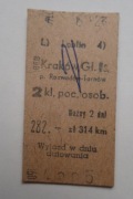 Bilet kartonikowy PKP. Kraków -Lublin przez Rozwadów,Tarnów. PRL