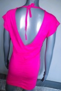 Fuksja bluzka tunika cyrkonie wycięte plecy