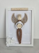 Ręcznie robiony Aniołek w ramce BOHO – piękna pamiątka Komunii / Chrztu