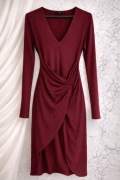 Bordowa sukienka kopertowa z marszczeniem – dekolt V, elegancka r.M / 38