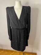 NOWA czarna krótka sukienka, kopertowa góra kryształki TWINSET EU 44