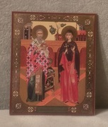 Piękna Ikona prawosławna Cyprian i Justyna. Święci Prawosławni. 