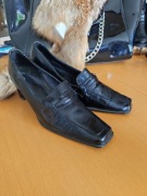 czółenka półbuty lakierowane mokasyny skórzane lakierki na obcasie 