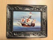 Zabytkowy obrazek Santa Maria malowany na porcelanie 