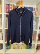 Mads Nørgaard XL | Męski Kardigan Sweter Wełniany Wełna Granatowy Na zamek