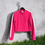 Primark różowa krótka bluza sportowa na suwak, białe lampasy, r. M (40/42)