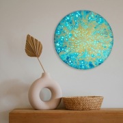 Okrągły obraz "Serce Oceanu" średnica 40 cm acrylic pouring