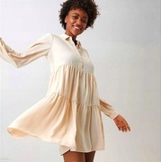 Beżowa sukienka z kołnierzykiem baby doll 38 M