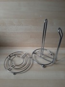 Zestaw stojak na ręczniki papierowe i podkładka pod garnek chrom jak nowe