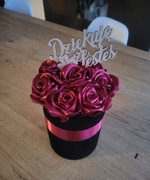 Flower Box Wieczne Róże z wstążki, Prezent, Podziękowanie, 