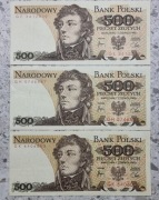 500 zł Kościuszko 1982 ser. GE GH GK 3 bankonty