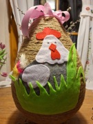 Wielkanoc Jajo 40 cm kura i kogut, filc, juta, piórka