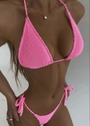 Kostium Strój kąpielowy różowy dwuczęściowy nowy S bikini wiązany