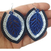 Duże wiszące haftowane kolczyki - granatowe liście