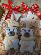 Pierniki dekoracyjne  2 misie i 2 gwiazdki w woreczkach z wstążką 