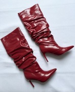 STRADIVARIUS kozaki muszkieterki slouchy wysokie czerwone skóra eko NOWE 37