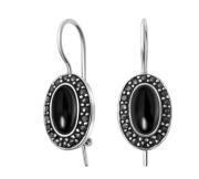 Kolczyki srebrne z onyksem i markazytami