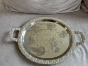 Unikatowa taca dekoracyjna PRL – srebrny plater, grawer, owal ! 