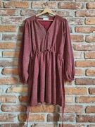 burgundowa sukienka z połyskującą nicią * MANGO