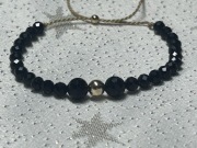 Bransoletka Złota kuleczka 5 mm Czarny Turmalin Złoto 585 Jedwab naturalny