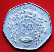 10  Szylingów   1987  r  -   Uganda  Kawowiec    stan  !!!   
