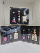 Zestaw szklanych bombek – flakonik perfum, lakier i pomadka