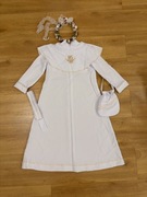 Alba komunijna dla dziewczynki, kolor biały ze złotymi zdobieniami 