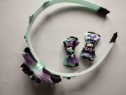 Opaska + spineczki dla dziewczynki kokardki mięta fiolet zestaw handmade