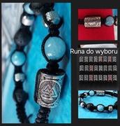 BRANSOLETKA RUNA VALKNUT LUB DO WYBORU KAMIEŃ AKWAMARYN LAWA 10 MM
