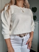 Kremowa bluza bawełna organiczna bufiaste rękawy rękaw 3/4