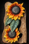 Ręcznie rzeźbiona płaskorzeźba – słoneczniki, drewno lipowe |45 x 25 x 3 cm