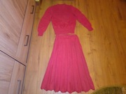 Sweter i spódnica wełniany robiony na drutach różowy malinowy wełna