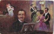 Strauss i postaci z jego walców, pocztówka z pocz. XX w.