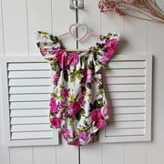 Body 68 74 białe różowe falbanki w róże bawełna romantic floral