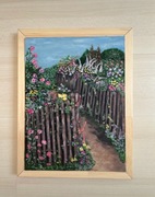 Obraz ręcznie malowany akryl Wiejski ogród art nowy 