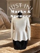 Biała bluzka koszula top z baskinką Marks & Spencer bufiaste rękawy S M